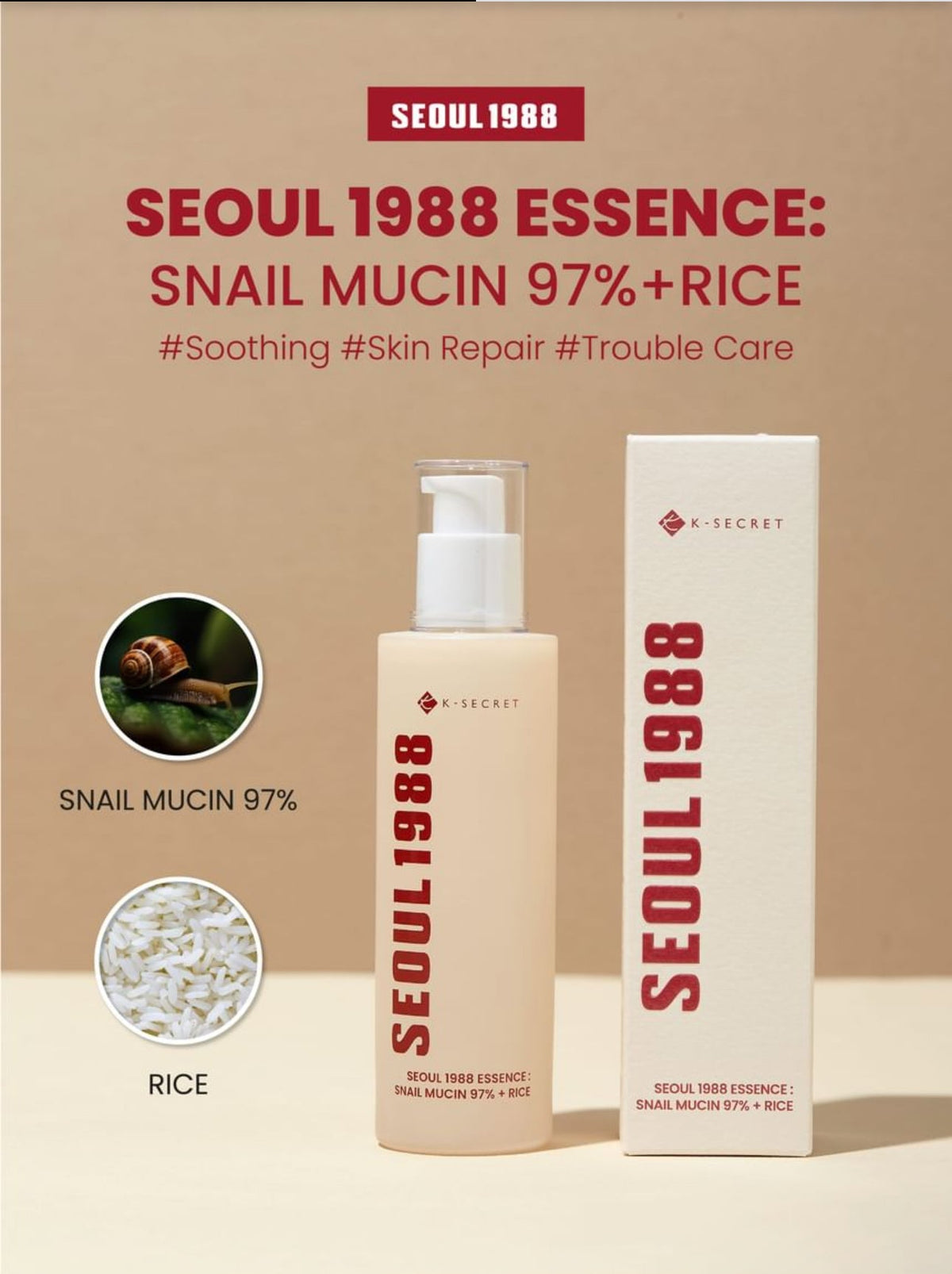 K secret Seoul 1988 Essence : Snail mucin 97% + Rice