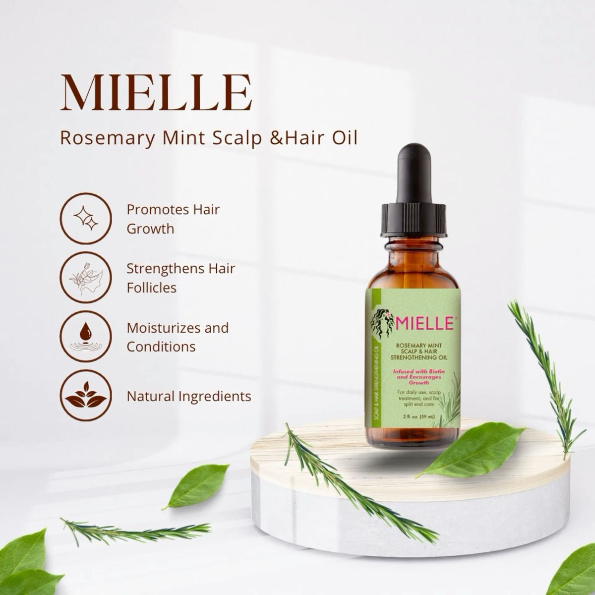Mielle Rosemary Mint Scalp & Hair Strengthening Oil – 59ml (2 fl. oz.)